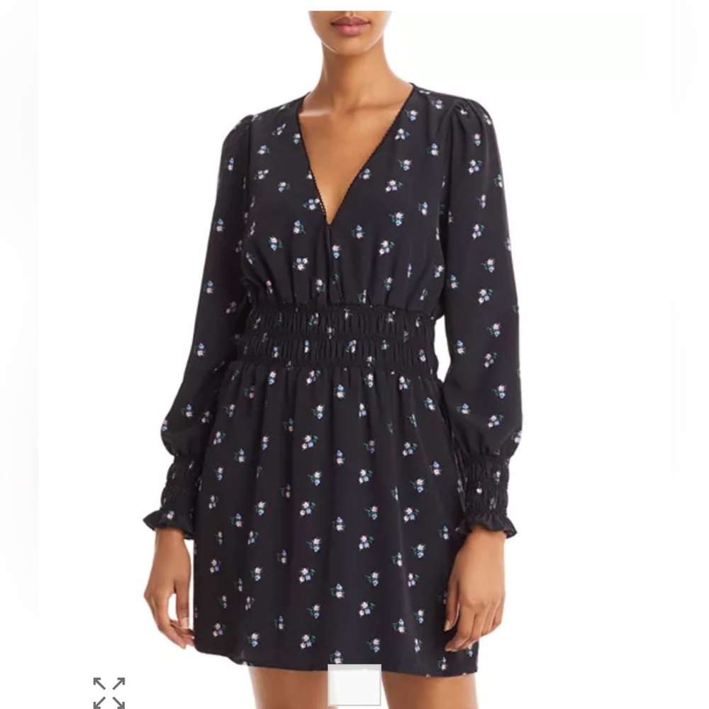 Wayf Delancy Socked Waist Mini Dress Black Floral Long Sleeve Sz Small